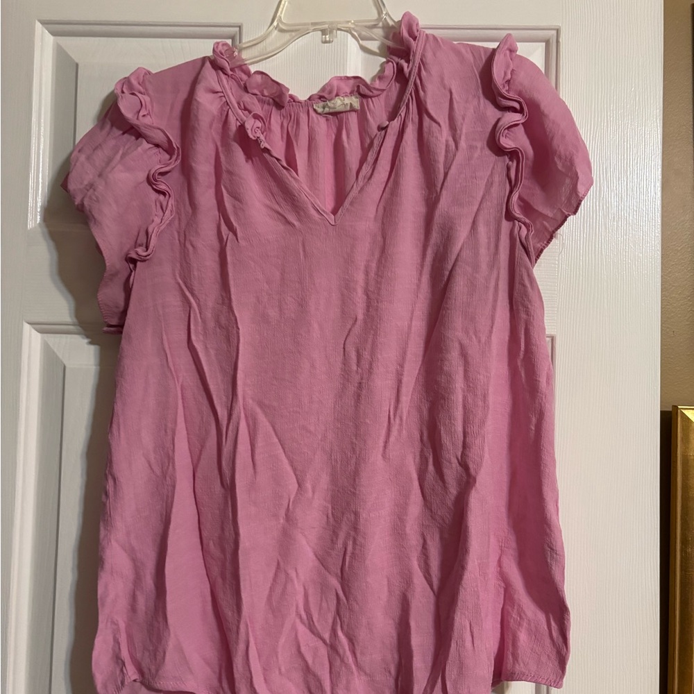 Elegant Pink Ruffled Blouse
